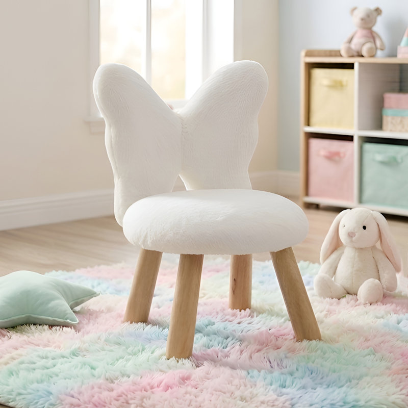 Butterfly Back Kids Chair With Solid Wood Legs, White