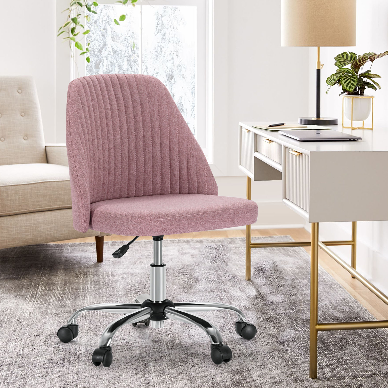 Office Chair with Wheels, Pink
