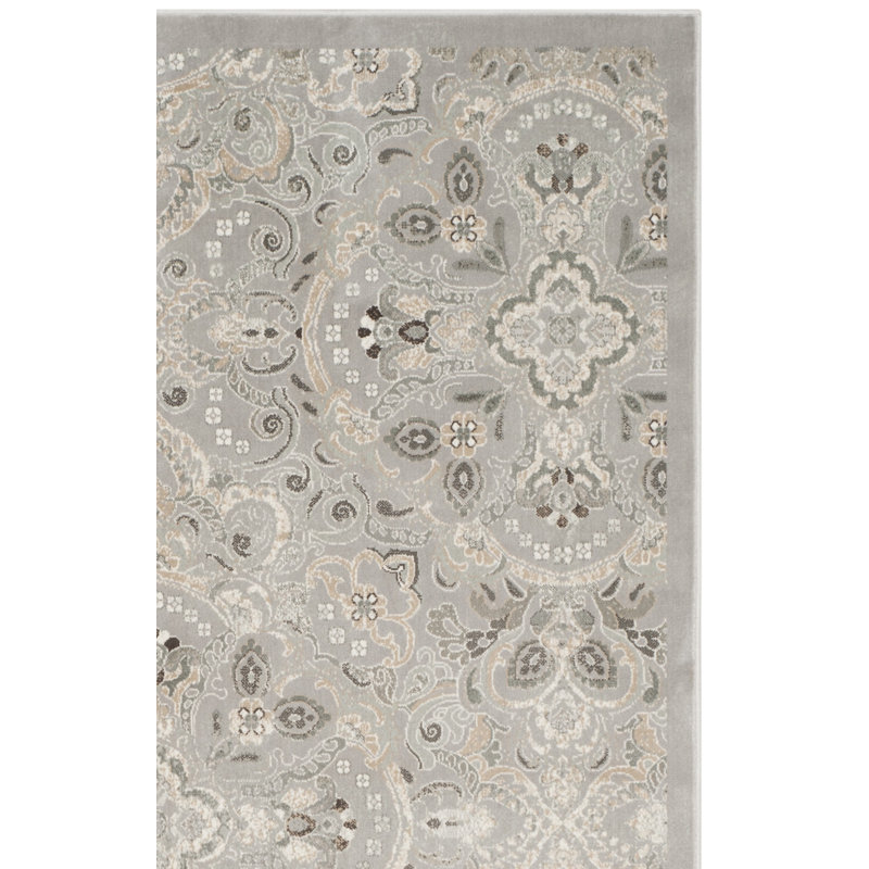 Attamore Viscose Oriental Rug in Silver, Rectangle 6'7" x 9'6"