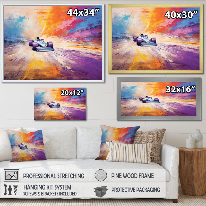 Coloré voiture de course de Formule II - art mural, Toile tendue, H 12 po x l 20 po x P 1 po
