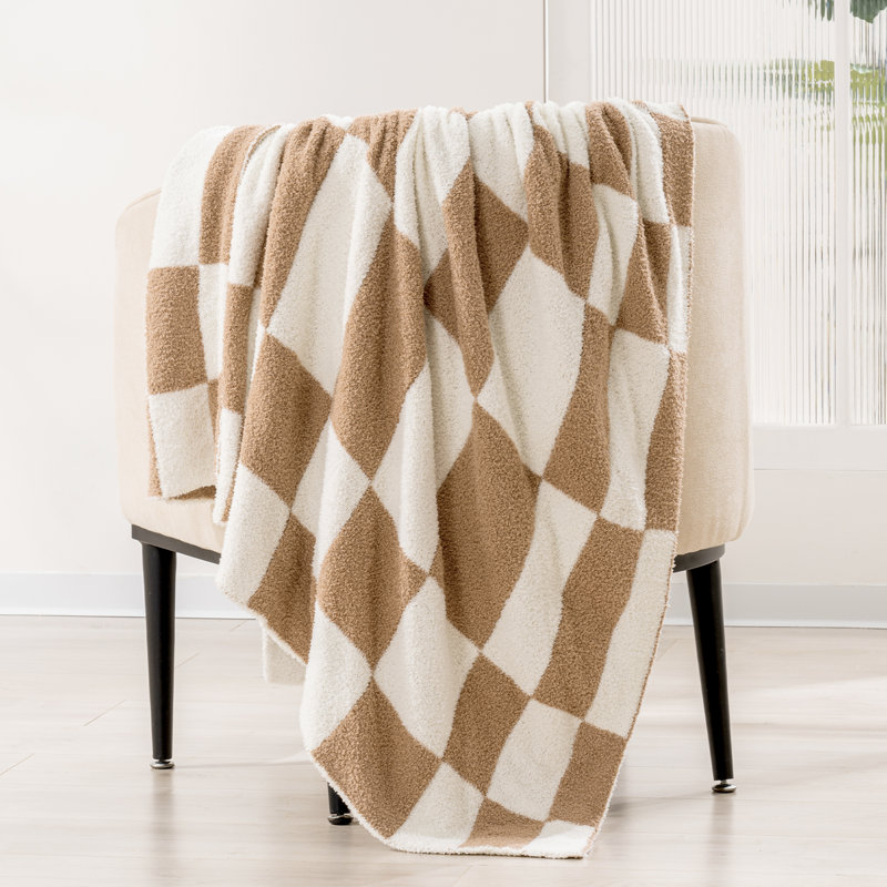 Super Soft Checkered Knit Throw Blanket for Couch, 50" W x 60" L