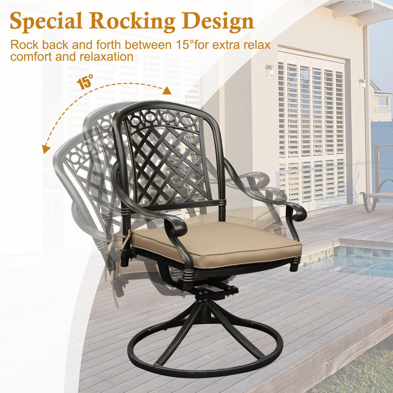 Antique Bronze Swivel Patio Dining Chairs with Cushions, Set of 2