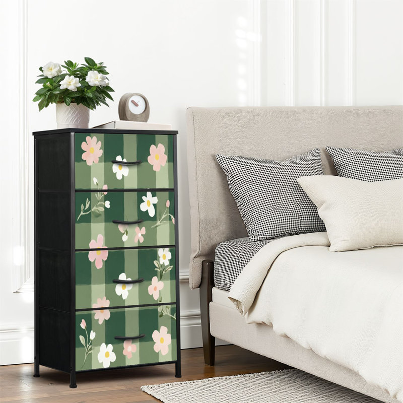 4 Drawer Dresser for Bedroom, Narrow Chest of Drawers, Wooden Top and Study Iron Frame 18"x37.5"-(WxH)