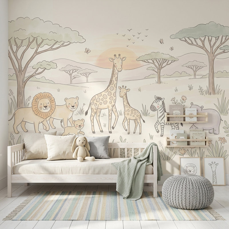 Décoration murale amovible Safari, Non tissé, 120 po x 96 po