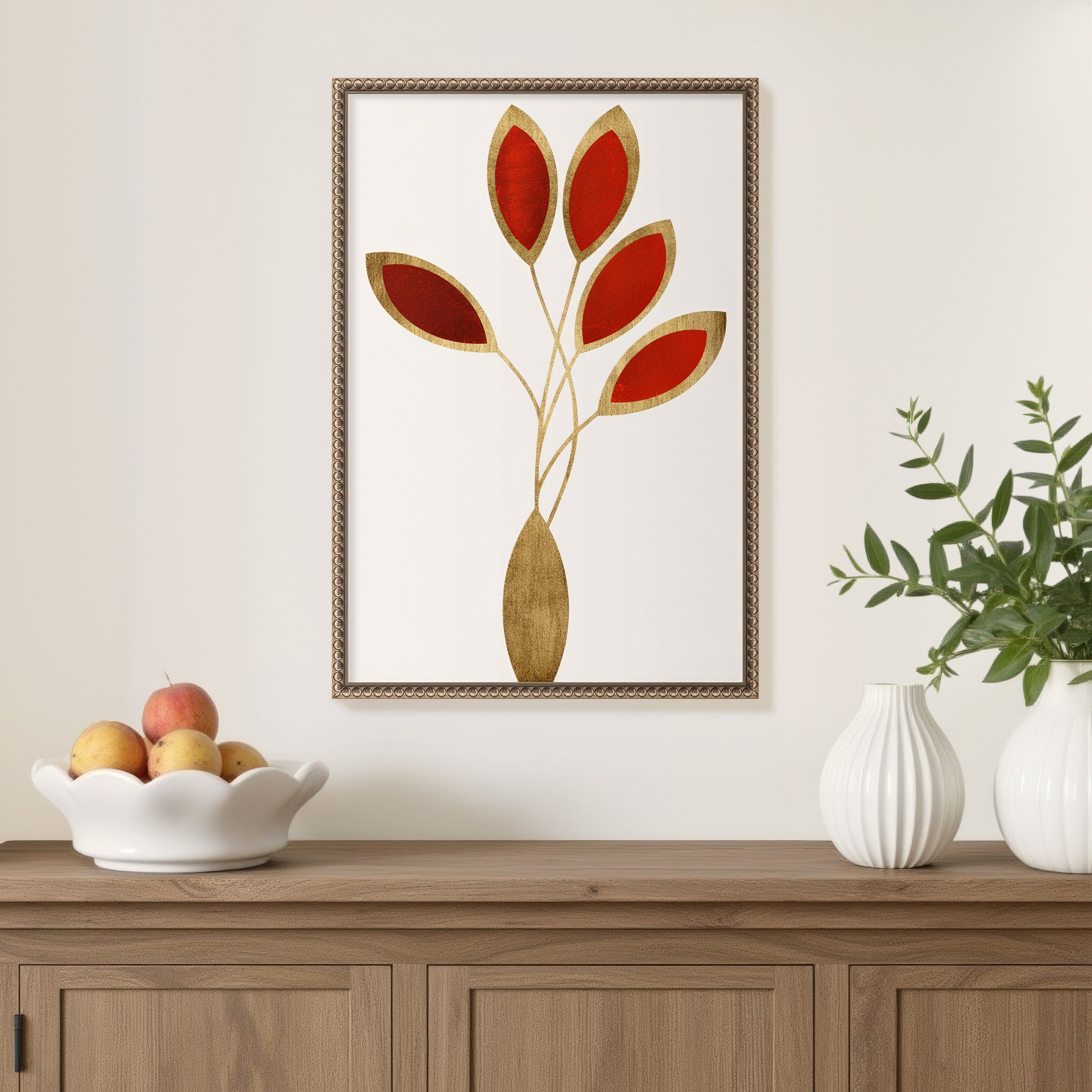 Five Red Flowers by Kubistika, 16" W x 23" H