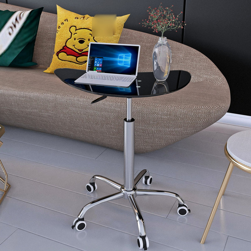 Bureau réglable en verre trempé noir avec options de mobilité et de rotation verrouillables à 360 °
