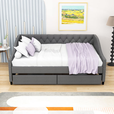 Full Upholstered Daybed with Two Drawers by Lark Manor