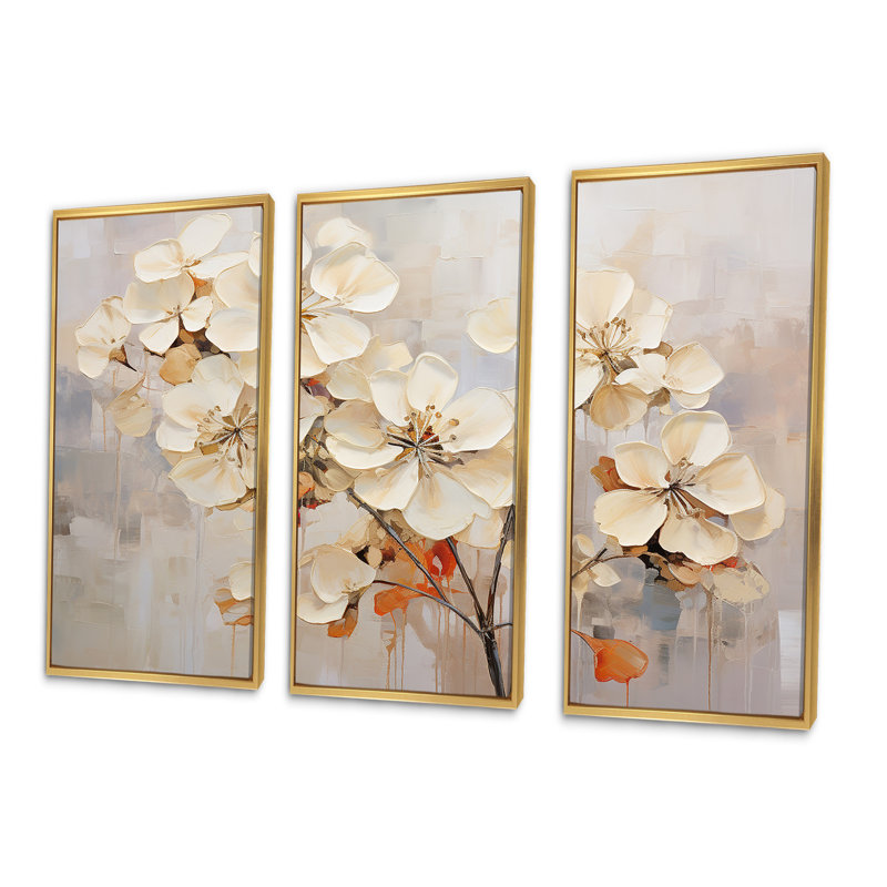 Minimalisme géraniums efflorescence I - ensemble d'art mural géraniums, Cadre flottant doré, H 28 po x l 36 po x P 1 po
