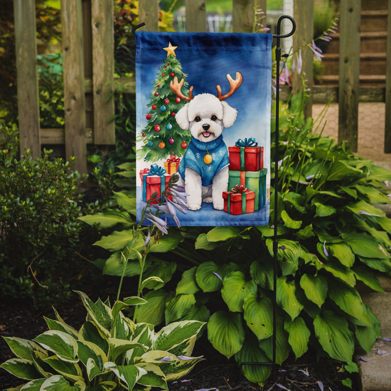 Drapeau de Noël renne de jardin, Bichon frisé