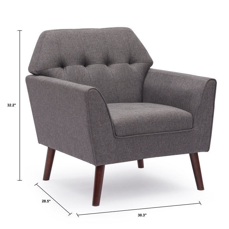 Fauteuil capitonné en lin 30,3 po Janara, Mélange de lin gris