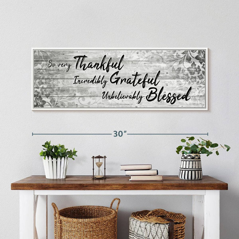 Plaque murale «Thankful Grateful Blessed IV», Cadre flottant blanc, 31 po x 11 po