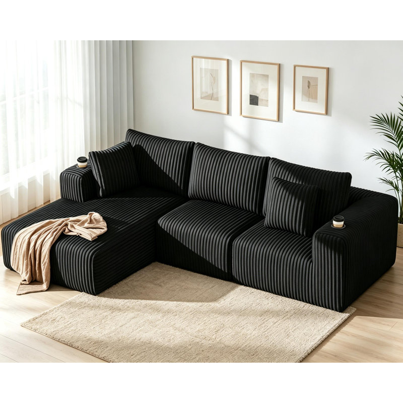 3 Seater Sofa & Chaise, Left Hand Facing, Black