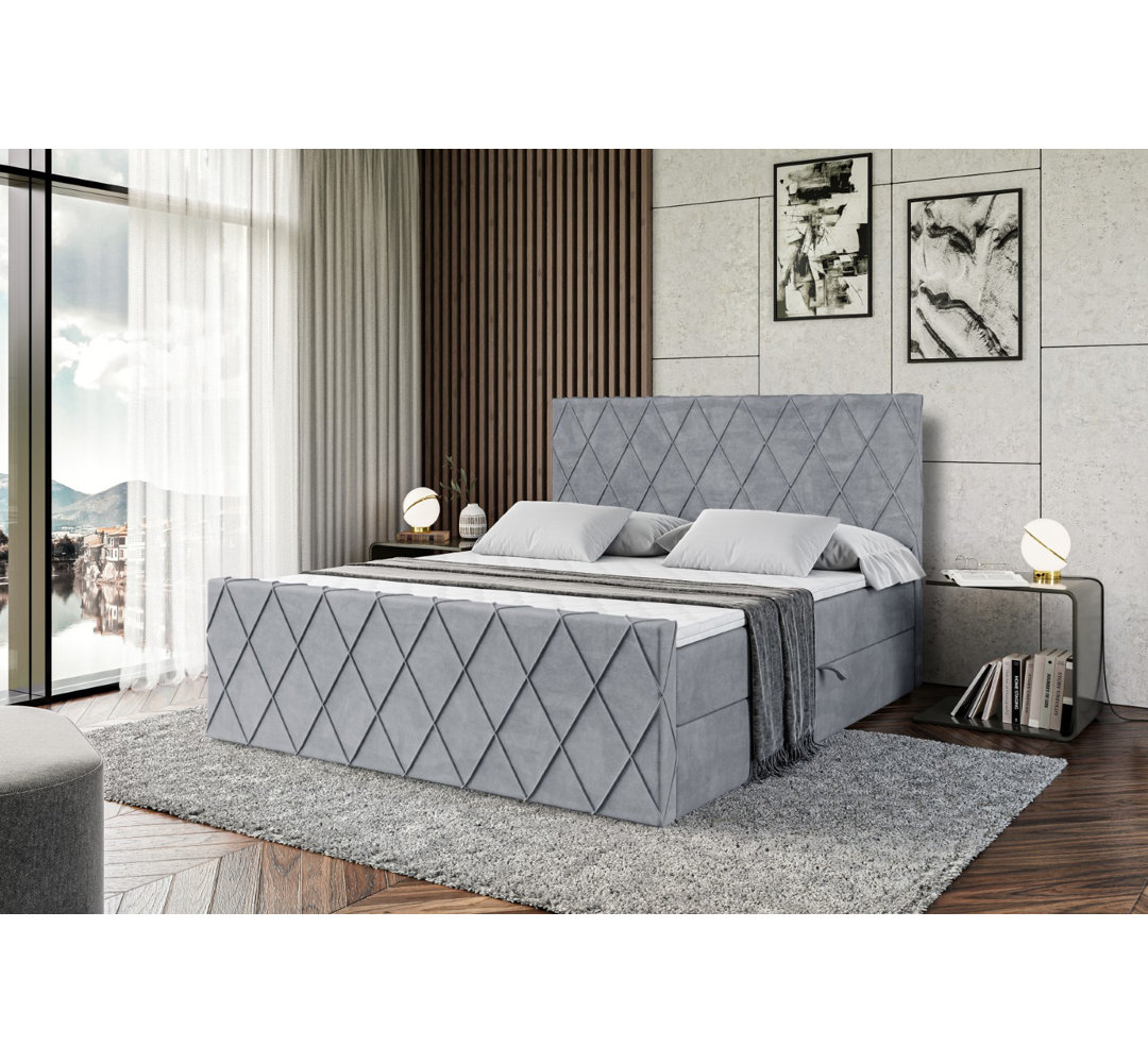 Boxspringbett mit H4 Multipocket-Matratze, Bettkasten und Topper