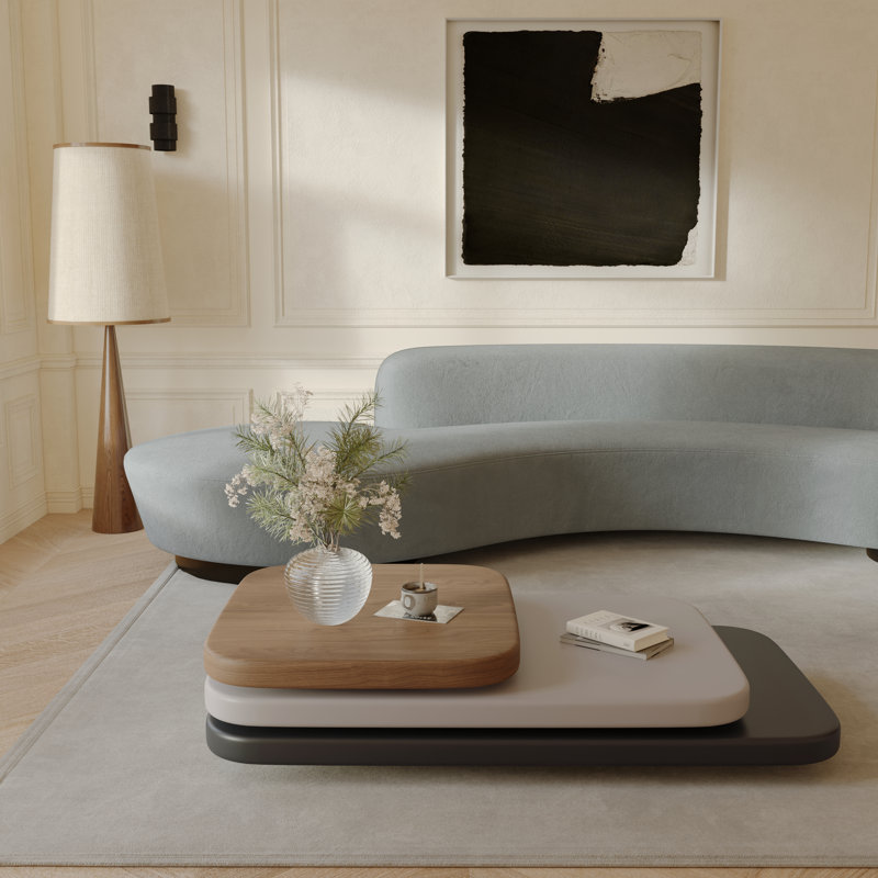 62.99''Modern Solid Wood Coffee Table – Multi-Tier Walnut Design, Mid-Century Style,Full Assembly