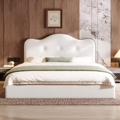 King Size Upholstered Platform Bed, Beige