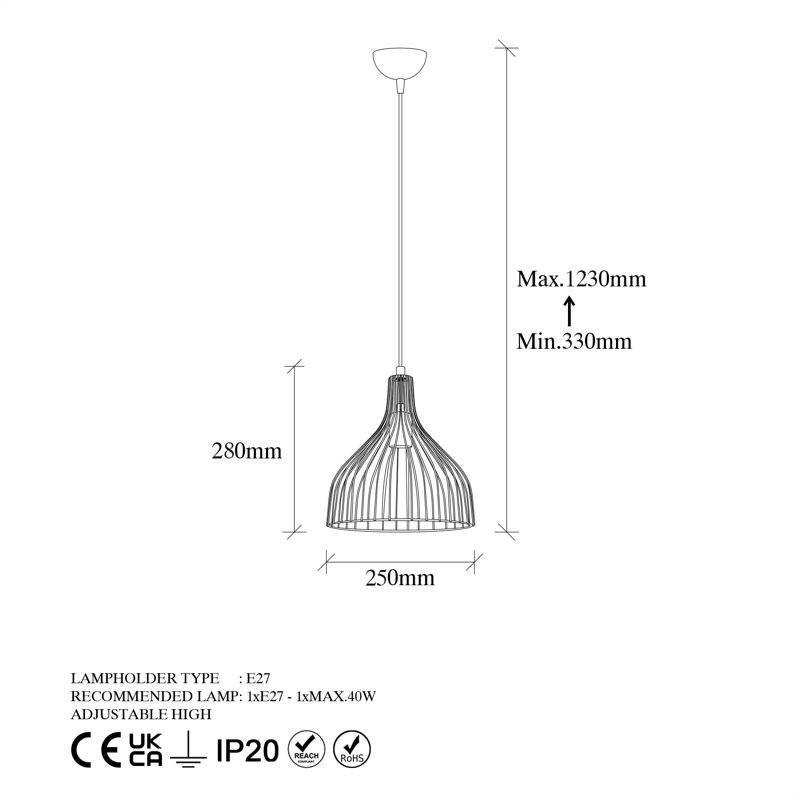 Luminaire suspendu en dome à 1 lumière