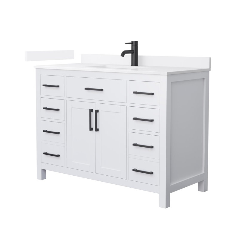 Beckett 48" Freestanding Single Bathroom Vanity with Quartz Top, White, Matte Black, White Quartz