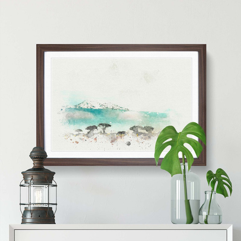 Mount Kilimanjaro in Tanzania in Abstract - Picture Frame Graphic Art Print on MDF, Walnut Framed, 48cm H x 65cm W x 2cm D