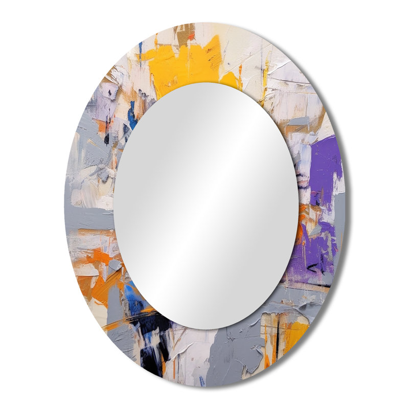 Poetic Expressionism In Purple And Orange II - Modern Oval Wall Mirror, 43" x 33"