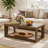 47.24" Rectangular Rustic Coffee Table With Open Storage Shelf, Retro Farmhouse Center Table for Living Room