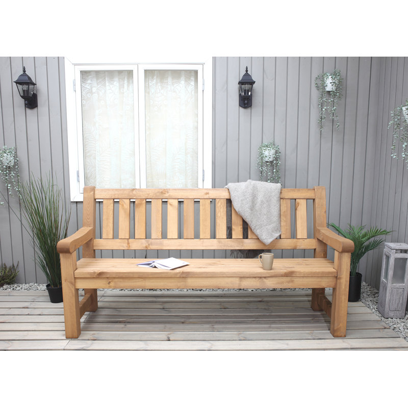 Kathrina Solid Wood Pine Outdoor Bench, 96cm H x 184cm W x 69.5cm D