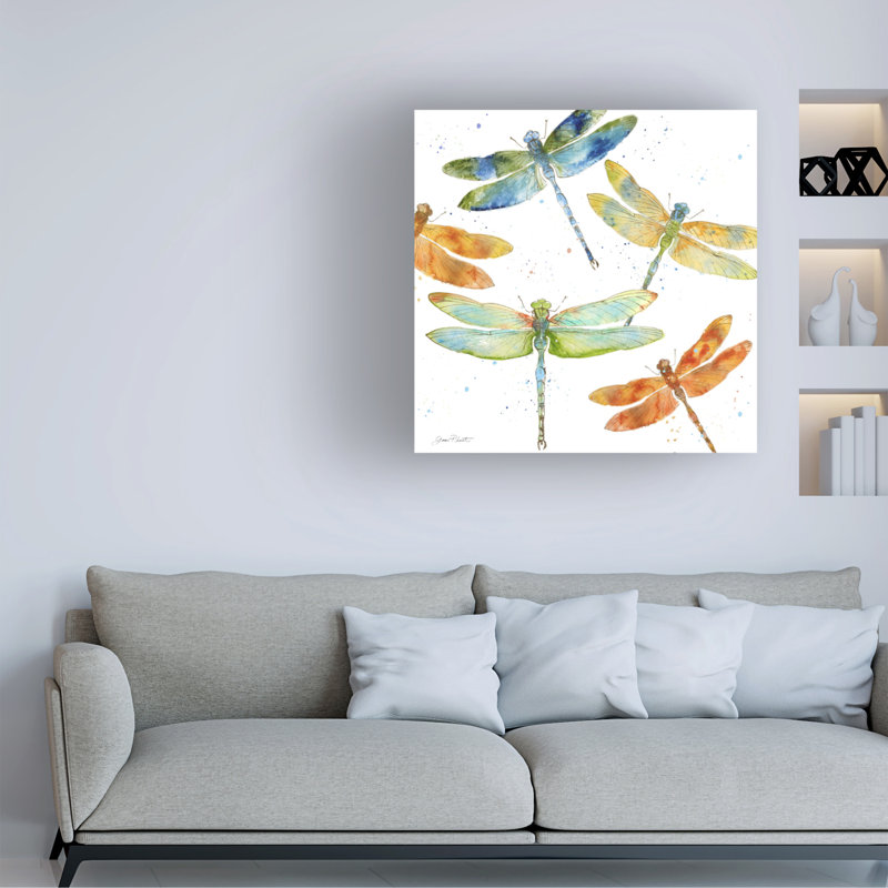 Art mural sur toile tendue - "Dragonfly Bliss 1" par Jean Plout pour décoration de salon, de chambre à coucher ou de bureau - 35 x 35