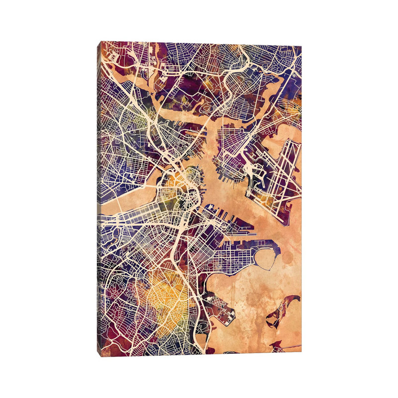 Boston Massachusetts Street Map II by Michael Tompsett - Wrapped Canvas Gallery-Wrapped Canvas Giclée