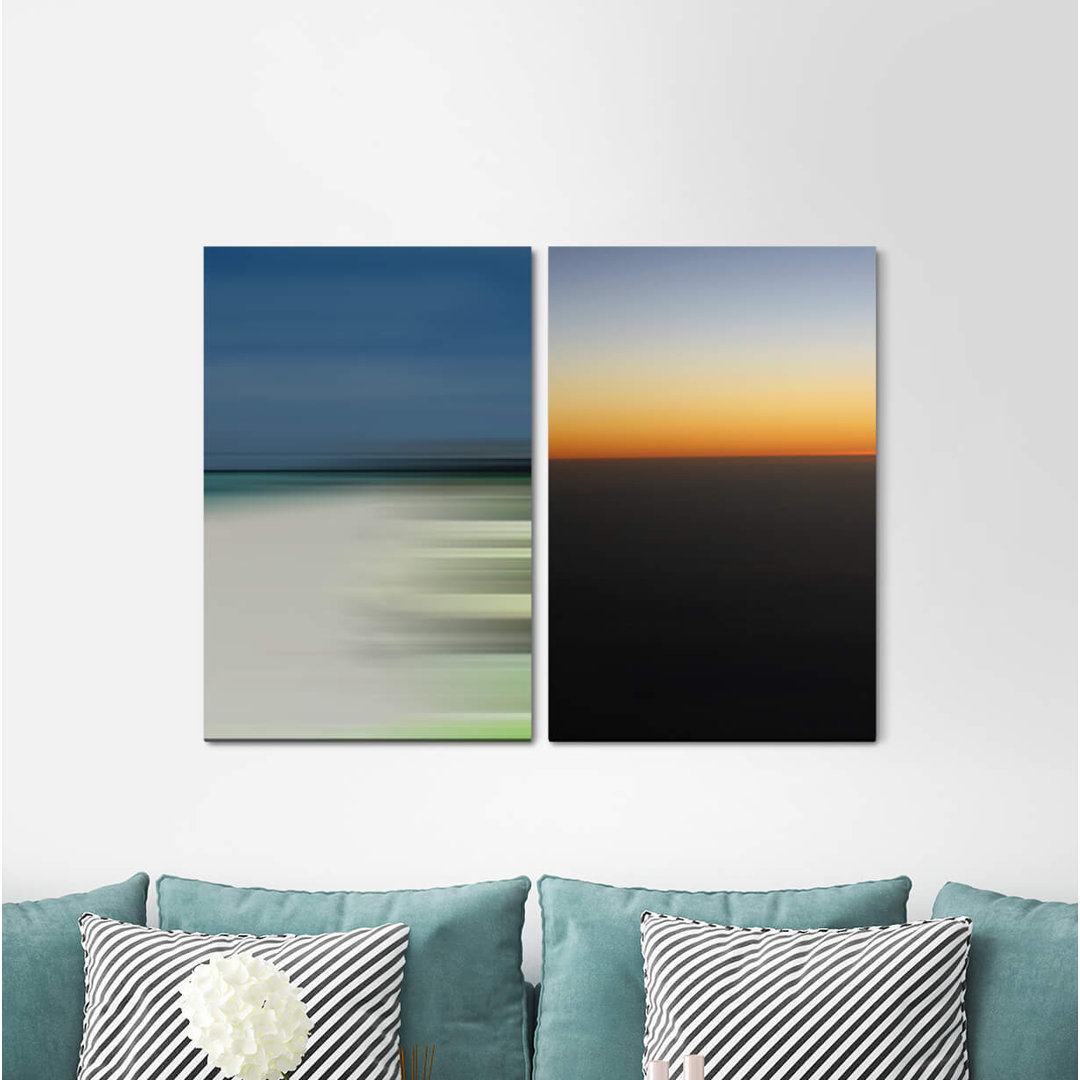 2-tlg. Leinwandbilder-Set - Grafikdruck „Minimal Modern Evening Reds Harmonious Relaxing Sunset Width”