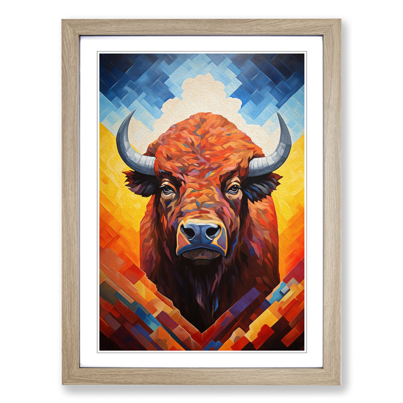Buffalo Hard Edge Painting Art - Framed Print, Oak Framed, 34cm H x 25cm W x 2cm D