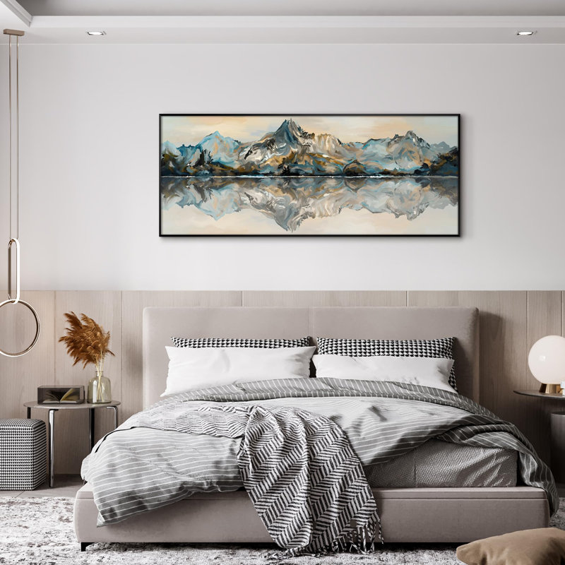 Très grande reproduction d'art sur toile - reflet de la montagne dans l'eau, paysage tranquille, œuvre d'art pour le salon ou la chambre à coucher - «Assemblage requis du cadre (cadre non fini)»
