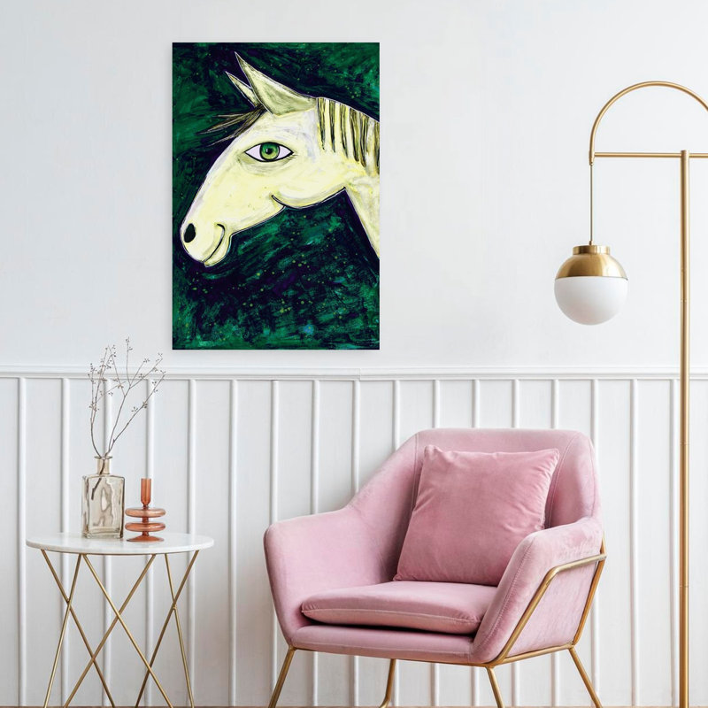 «Mystical Horse Gaze», art abstrait cheval rêveur, forêt moderne