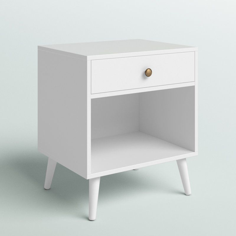 Vansant 1 - Drawer Nightstand with Drawer and Open Compartment, Solid Wood Legs, White