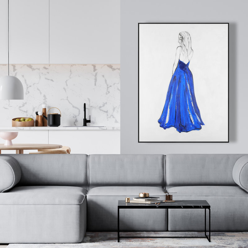 Lady in Blue - Toile encadrée avec vêtements illustratifs | Décoration intérieure