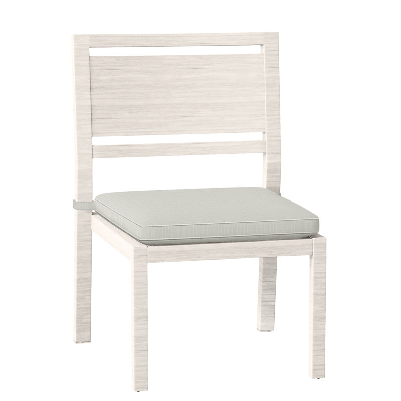Avondale Patio Dining Side Chair with Cushions, Welt, Chalk, Rollo Cream