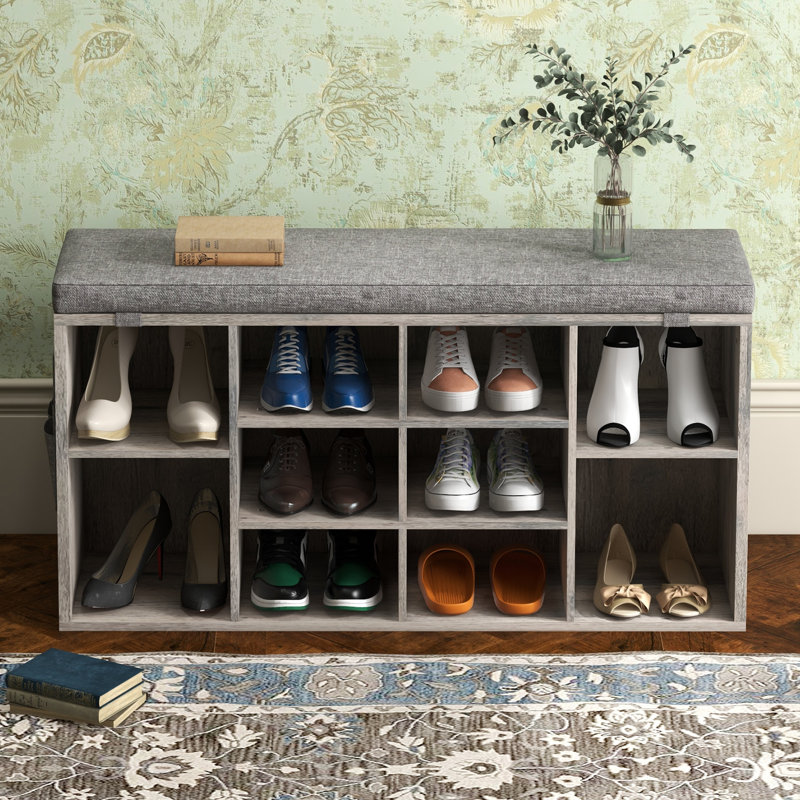 Banc de rangement pour 10 paires de chaussures, gris