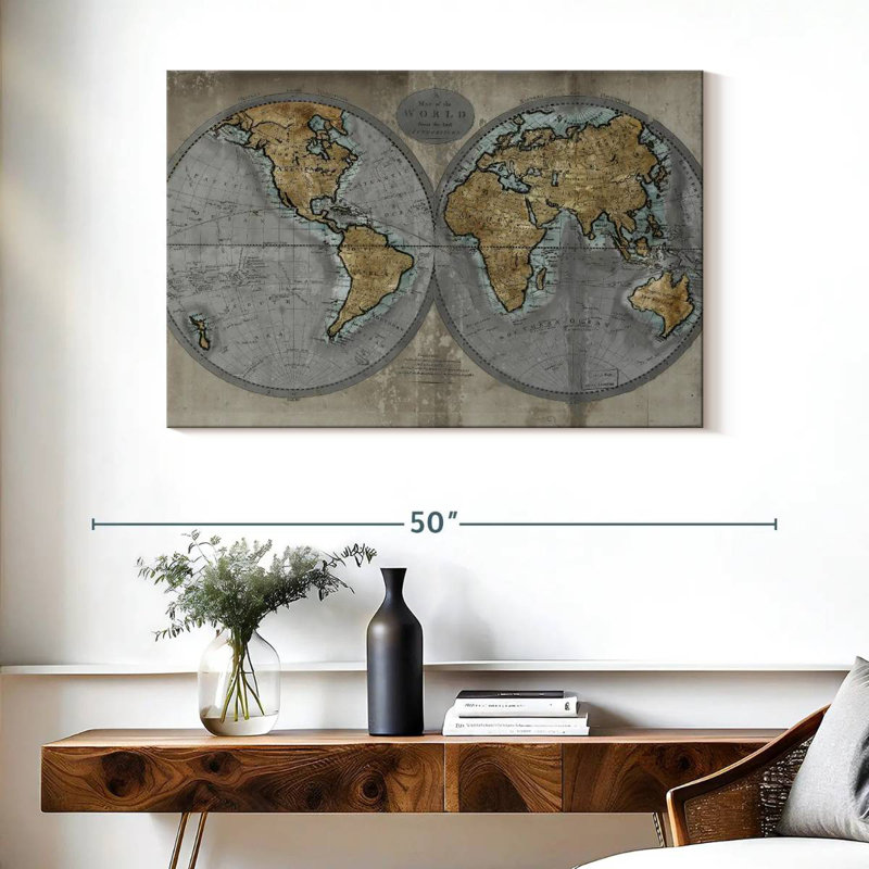 Carte rustique du monde Aliaz, H 26 po x l 39 po