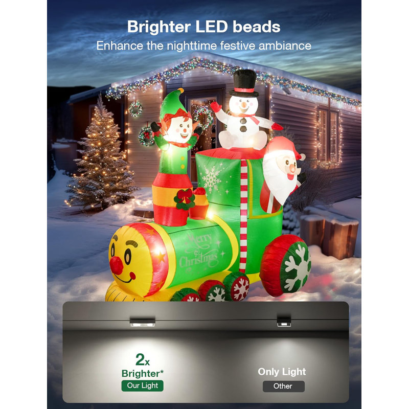 6ft Colorful Inflatable Christmas Train with Santa, Elf, and Snowman