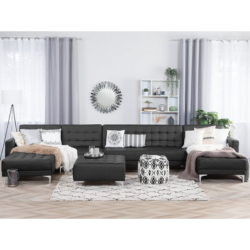 Finnegan 6 Seater Faux Leather Sofa Bed, Black
