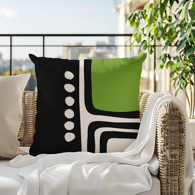 Oreiller carré réversible intérieur / extérieur Tobe Minimalist, H 15 po x l 15 po, Chartreuse / noir / blanc cassé
