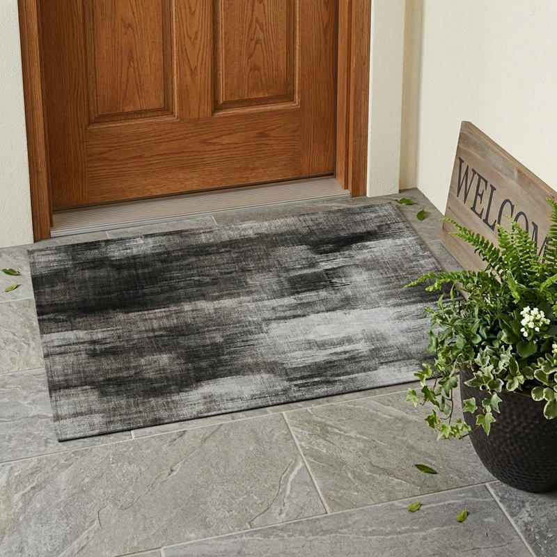 Tapis extérieur antidérapant lavable gris et noir 2 pi x 3 pi