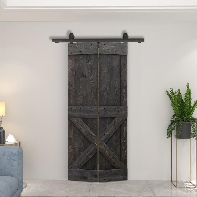 Porte pliante en bois massif 84 po 84 po, Noir anthracite, 28 po x 84 po
