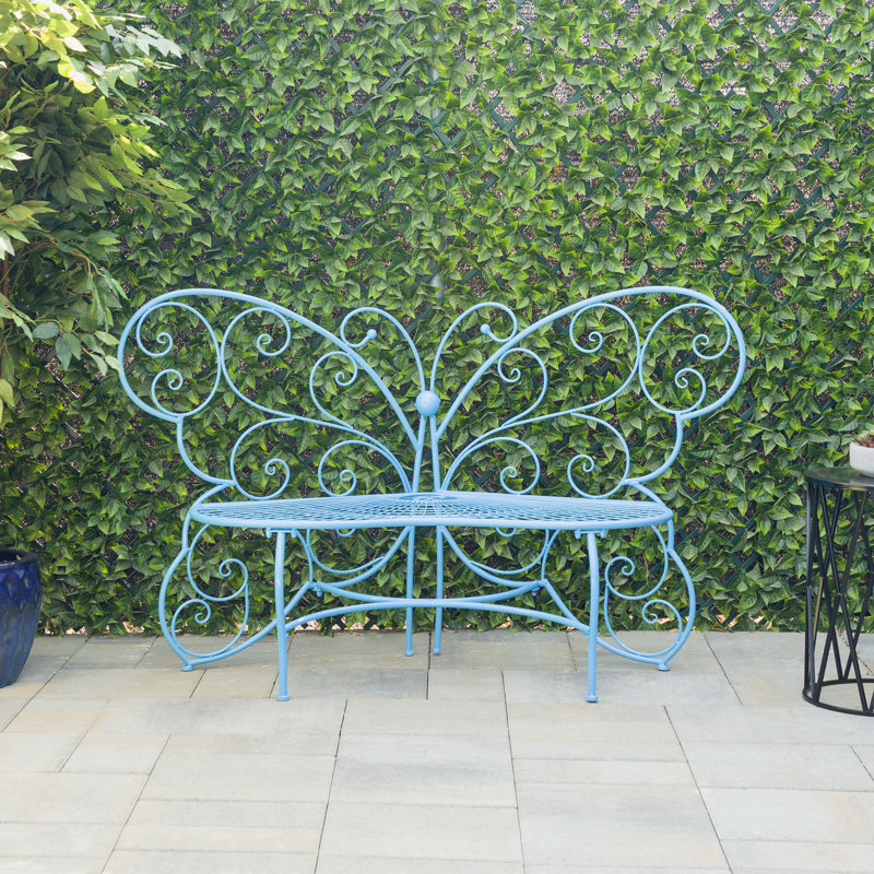 Breena Iron Outdoor Bench, Blue