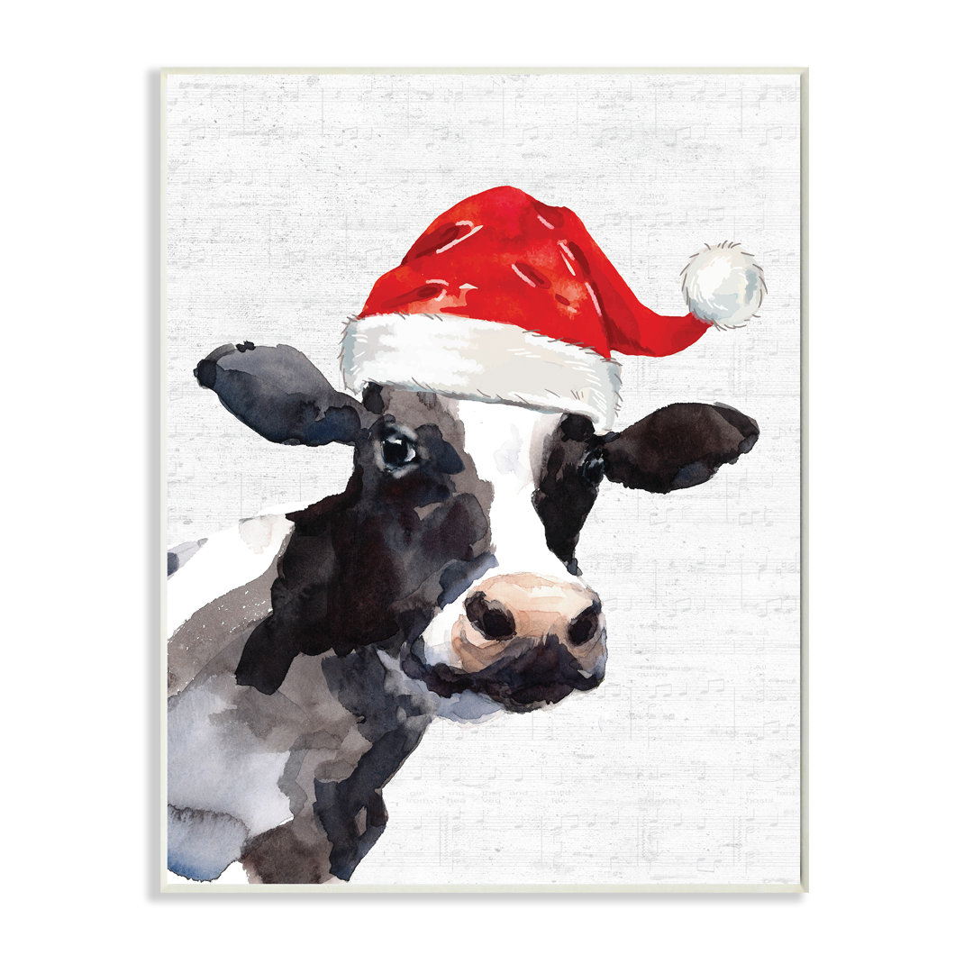 Country Farm Cow Red Santa Clause Hat by Lettered and Lined - Painting Print The Holiday Aisle®