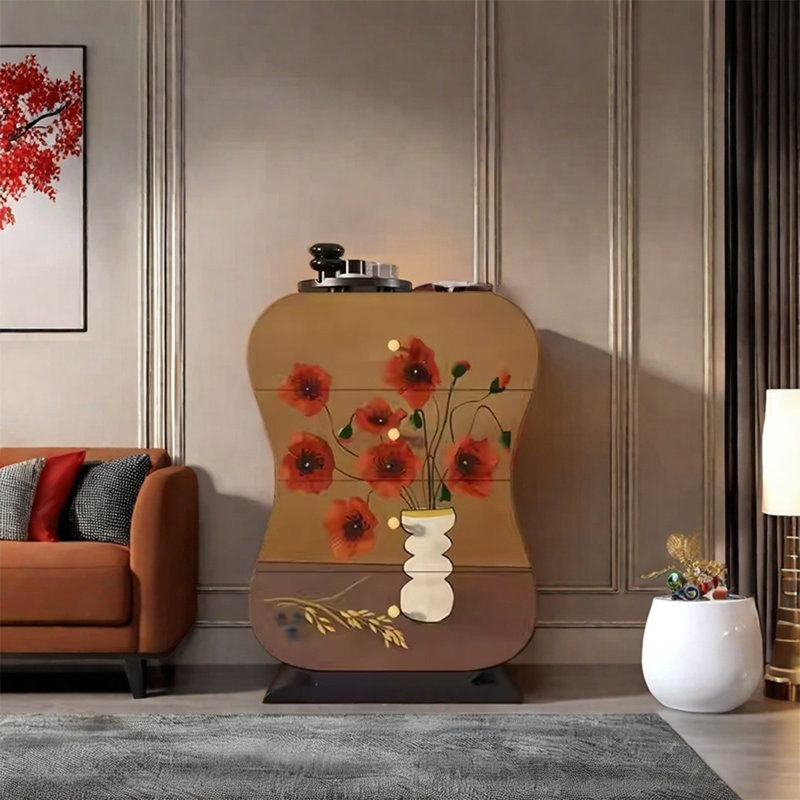 Walnut Frame Storage Cabinet with Drawers