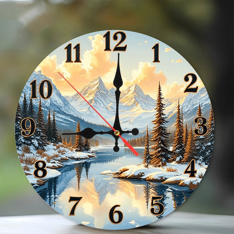 Mountain Lake Sunset Wall Clock Winter Scene