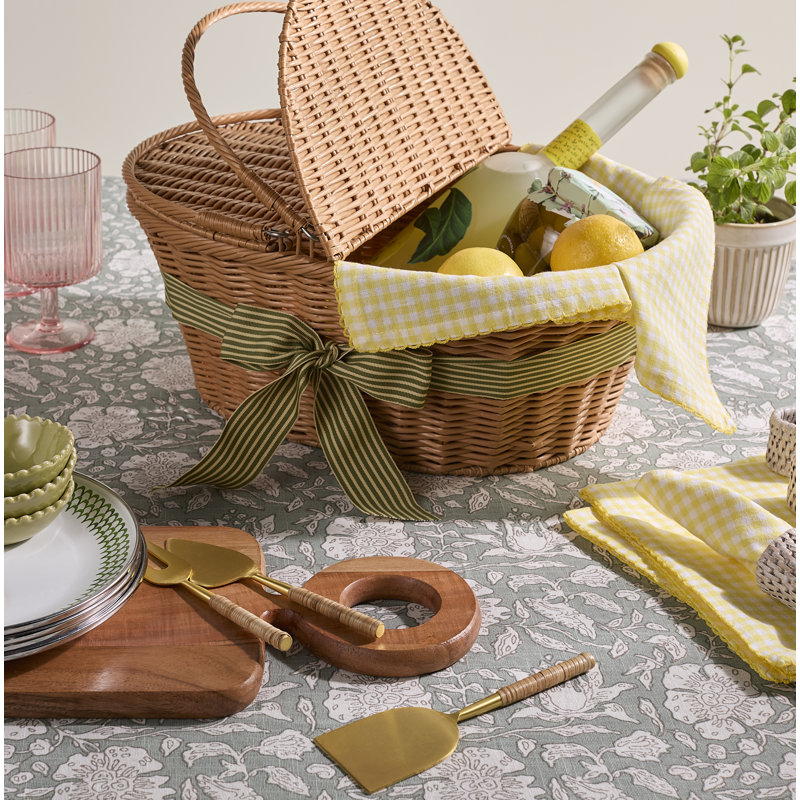 over&back Hand-Blocked Tablecloth, 70" W x 108" L, Green Floral