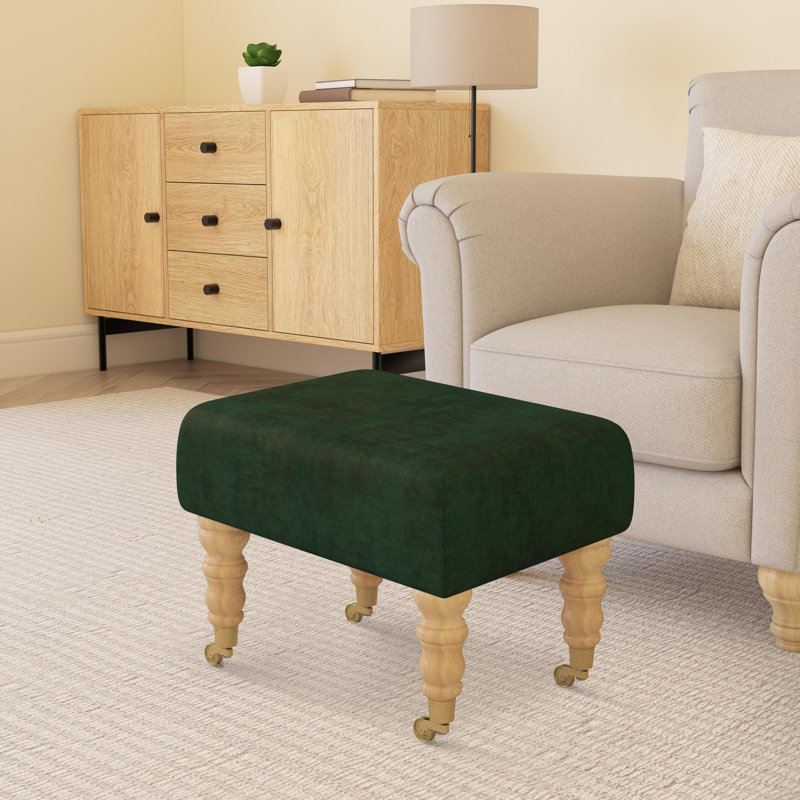 Autryville Wood Caster Leg - Fabric, Natural, Velvet, Hunter Dark Green