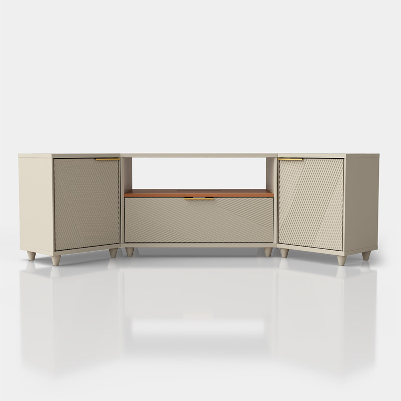 Modern Modular Corner TV Stand Media Console With Storage, Beige, 19.7" H x 66.2" L x 11.5" W