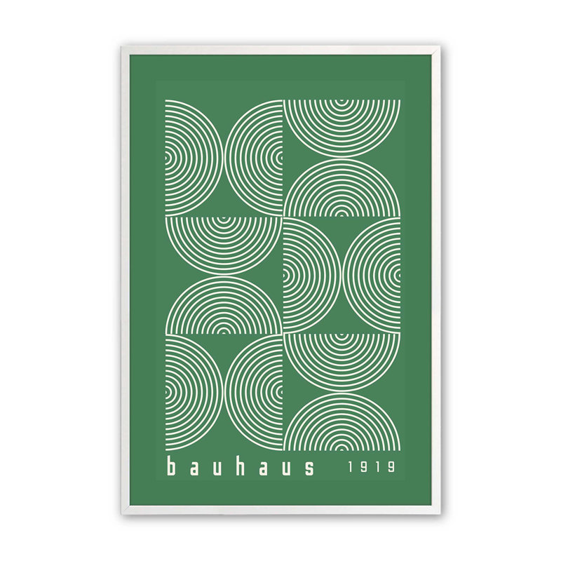 Impression de lignes vertes Bauhaus Modernist, Cadre simple blanc opaque, H 15 po x l 12 po x P 1,25 po