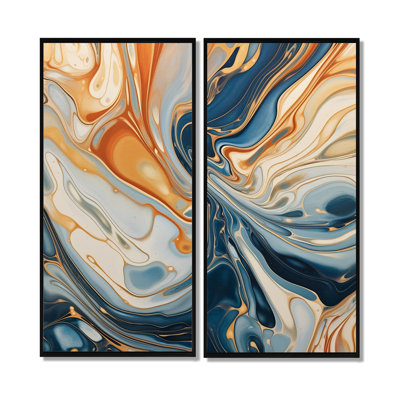 «Teal Orange Aqua Symphony», reproduction sur toile abstraite